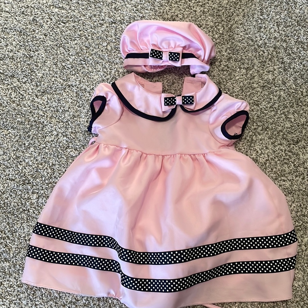 Almost new pink toddler dress with matching hat